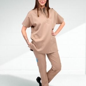 Zipper Half Sleeve Scrub For Women